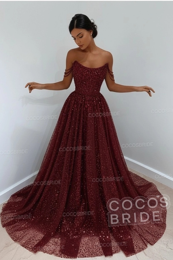 Long A-line Sparkly Sleeveless Sequined Formal Prom Dress