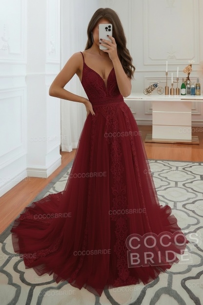 Long A-line Ruffles Open Back Tulle Lace Wedding Dress