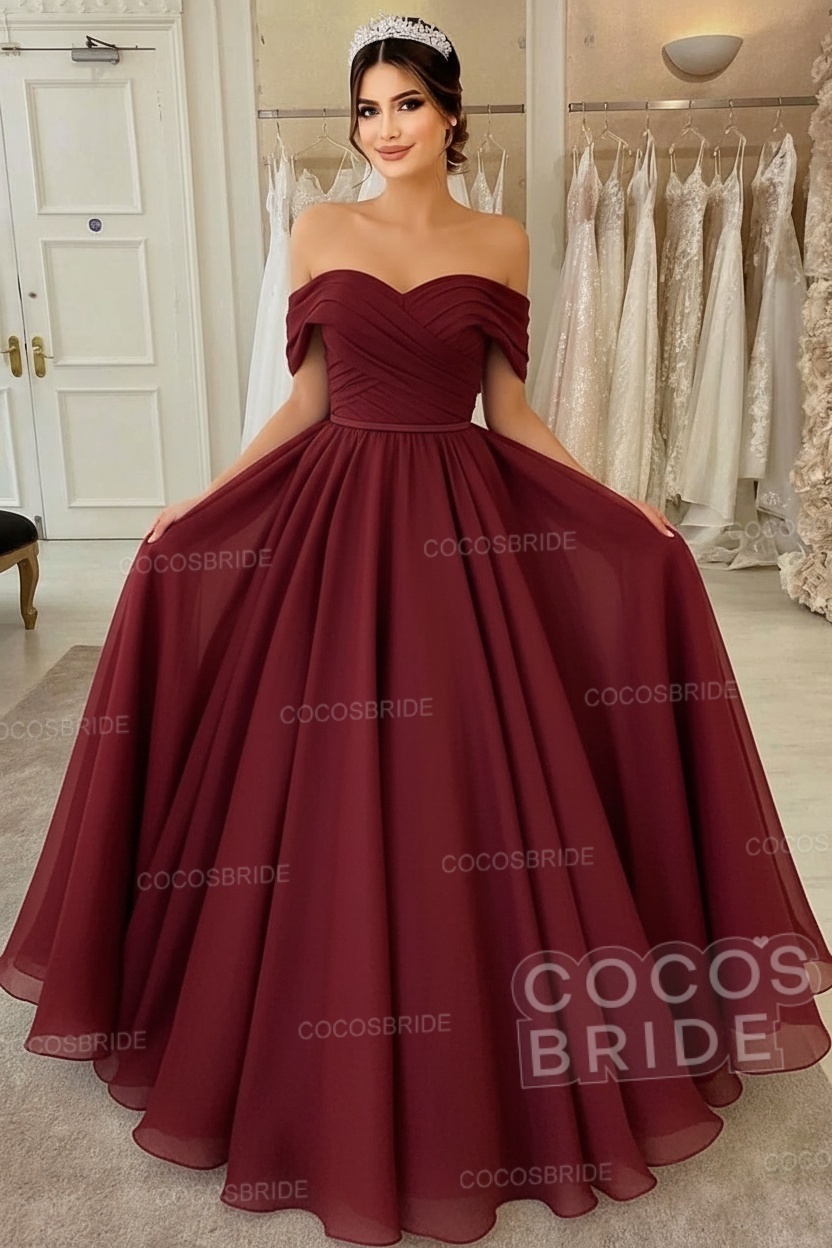 Long A-line off the Shoulder White Wedding Dress
