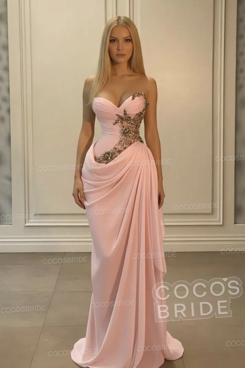 Sweetheart Mermaid Long Chiffon Prom Dress with Beads