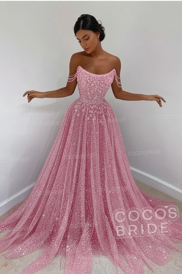 Long A-line Sparkly Sleeveless Sequined Formal Prom Dress