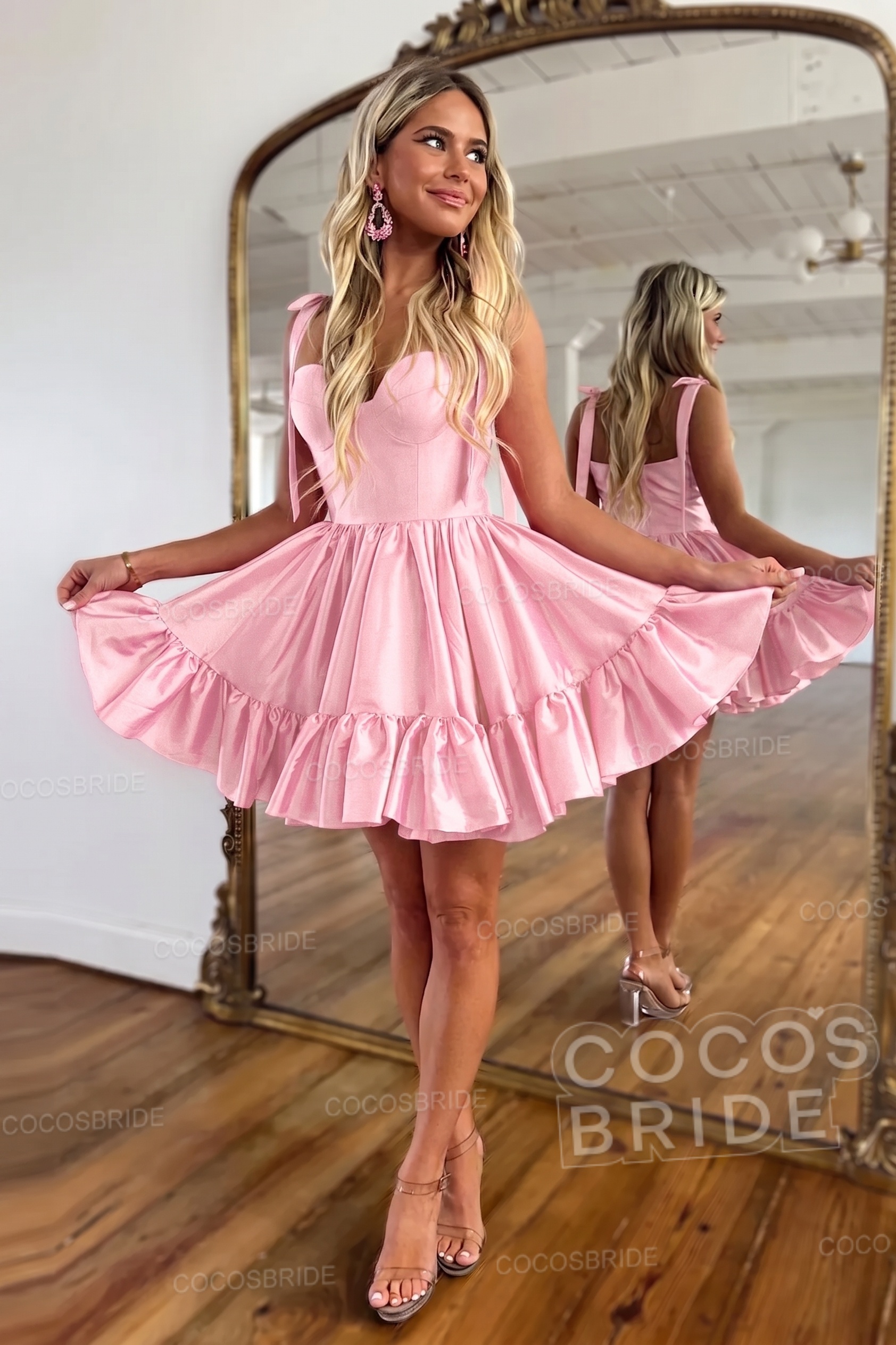 Simple Pink A-Line Short Satin Sweetheart Homecoming Dress