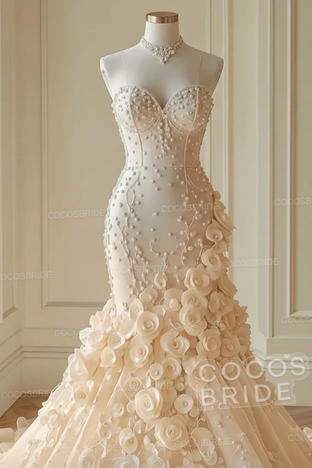Elegant Strapless Sweetheart Mermaid Wedding Dress with Flowers