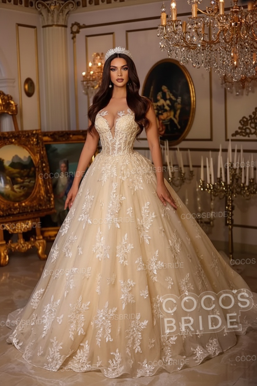 Long A-line Sweetheart Tulle Lace Open Back Wedding Dresses