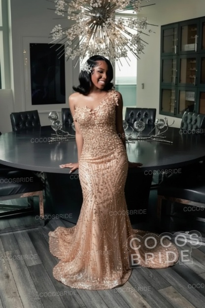One Shoulder Sleeveless Mermaid Prom Dress with Beaded