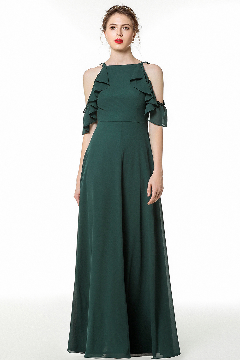 Chic Chiffon A-Line Floor-length Prom Dress With Ruffles Embellishment