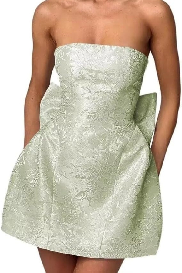 Chic Short Strapless Ruffle Satin Sheath Homecoming Dresses with Bow