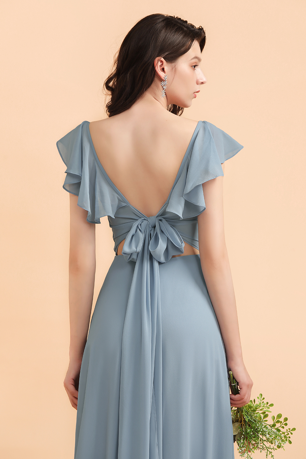 Chic Sweetheart A-Line Backless Chiffon Bridesmaid Dress With Side Slit Bowknot