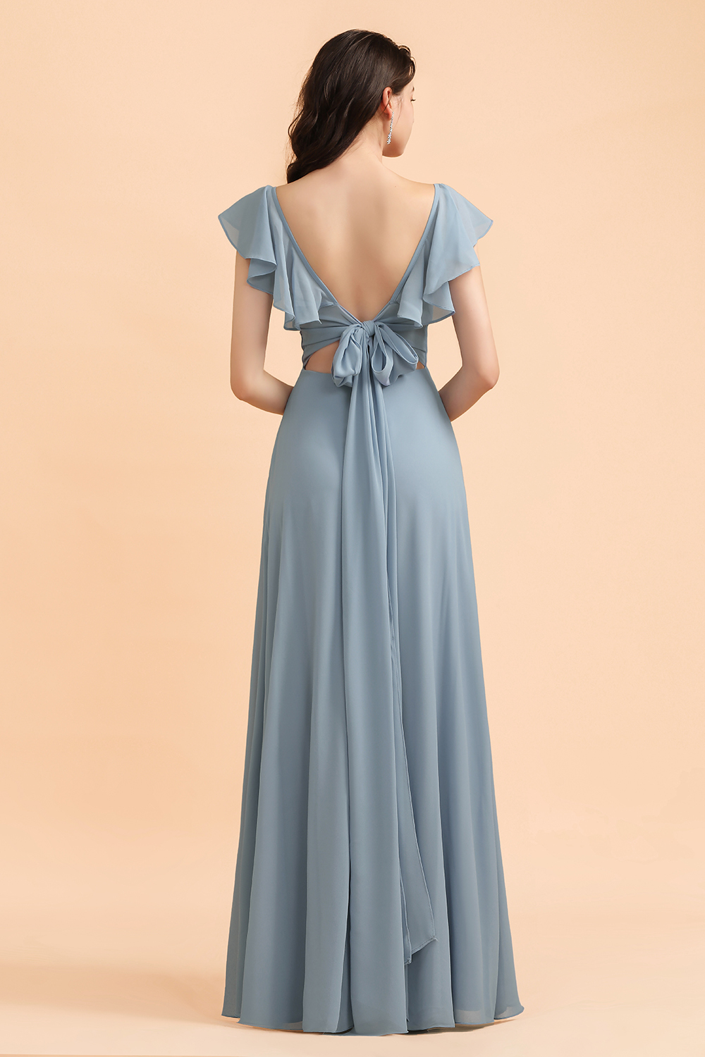 Chic Sweetheart A-Line Backless Chiffon Bridesmaid Dress With Side Slit Bowknot