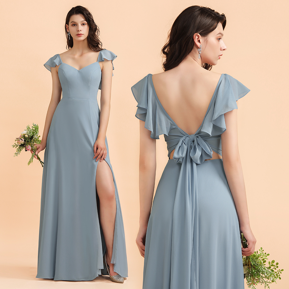 Chic Sweetheart A-Line Backless Chiffon Bridesmaid Dress With Side Slit Bowknot