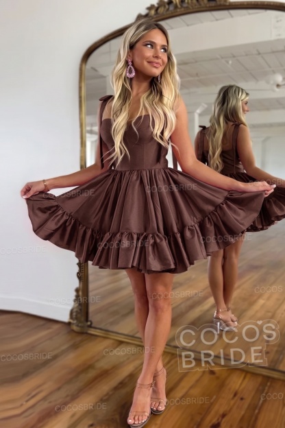 Simple Pink A-Line Short Satin Sweetheart Homecoming Dress