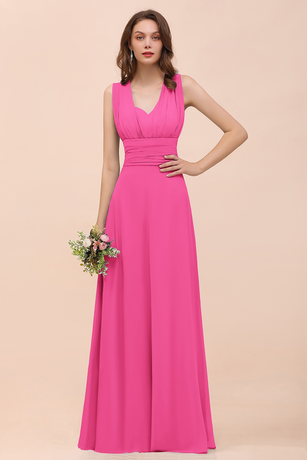 Classy A-Line Wide Straps Floor-length Chiffon Bridesmaid Dresses With Ruched