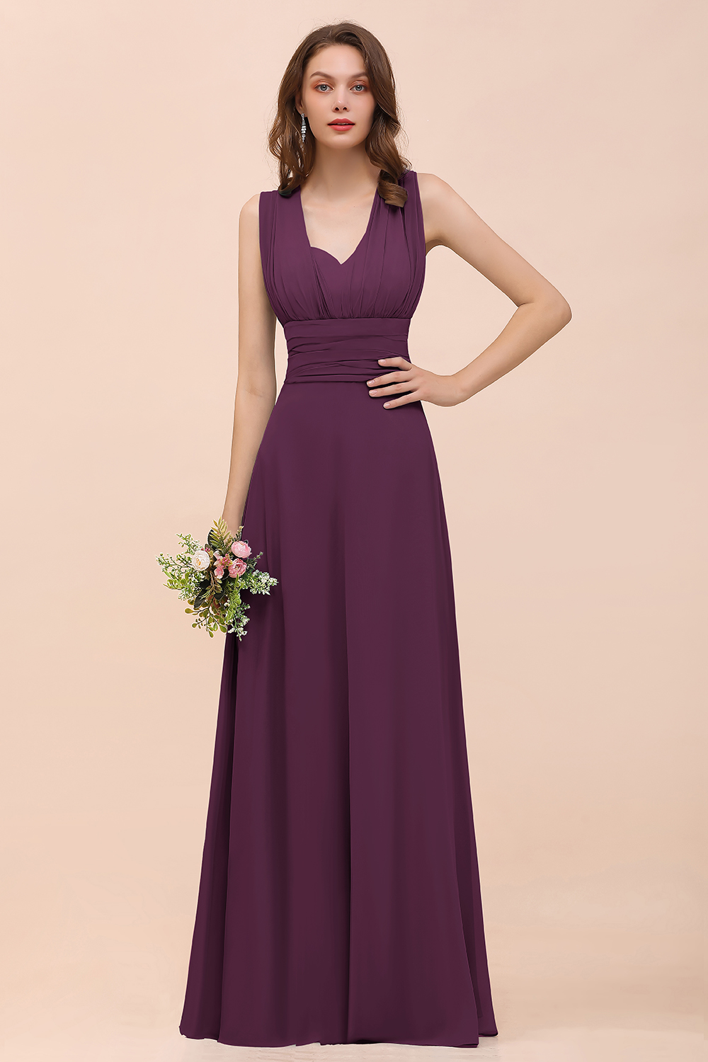 Classy A-Line Wide Straps Floor-length Chiffon Bridesmaid Dresses With Ruched