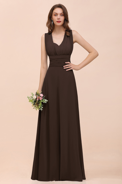 Classy A-Line Wide Straps Floor-length Chiffon Bridesmaid Dresses With Ruched