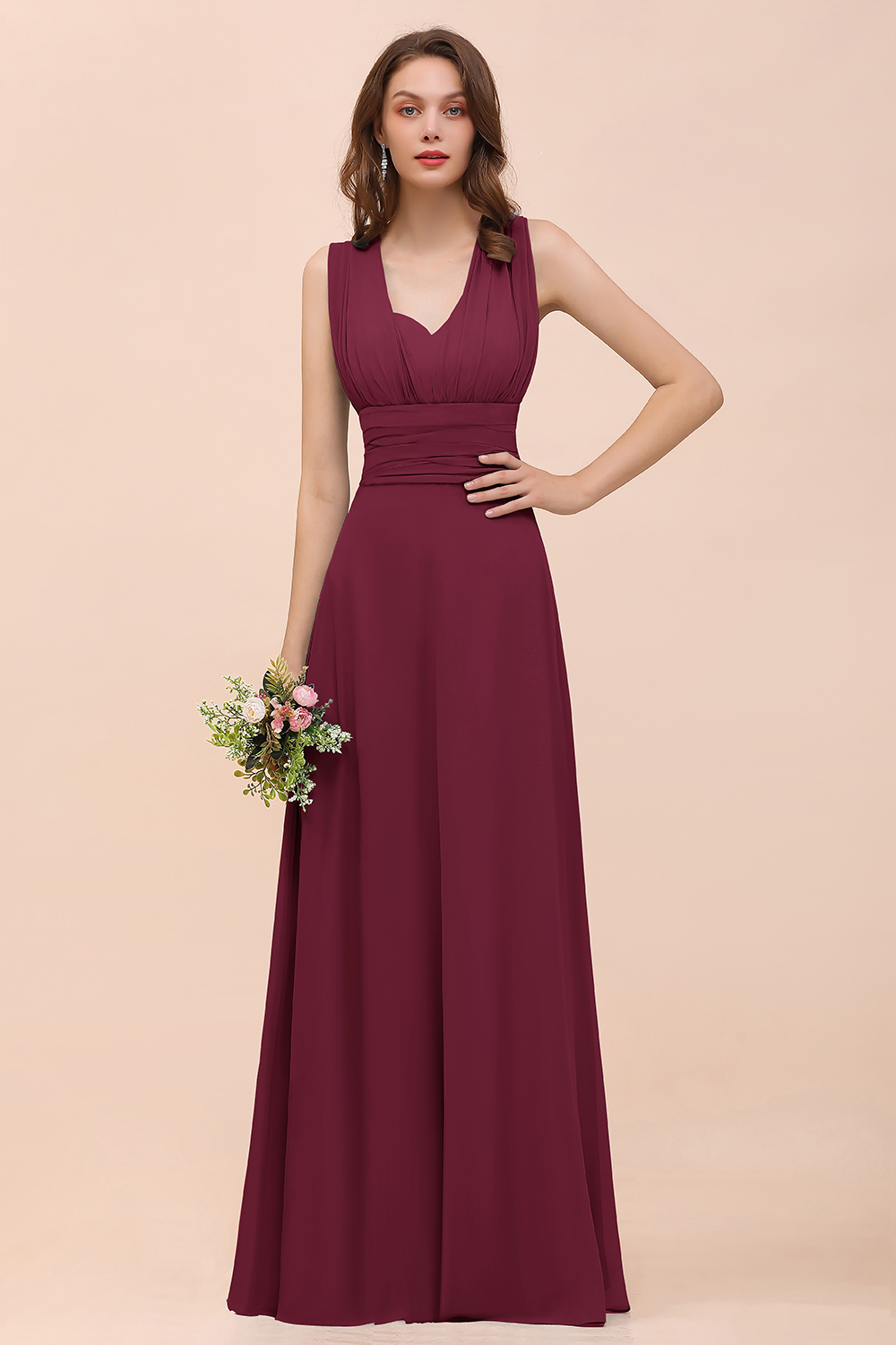 Classy A-Line Wide Straps Floor-length Chiffon Bridesmaid Dresses With Ruched