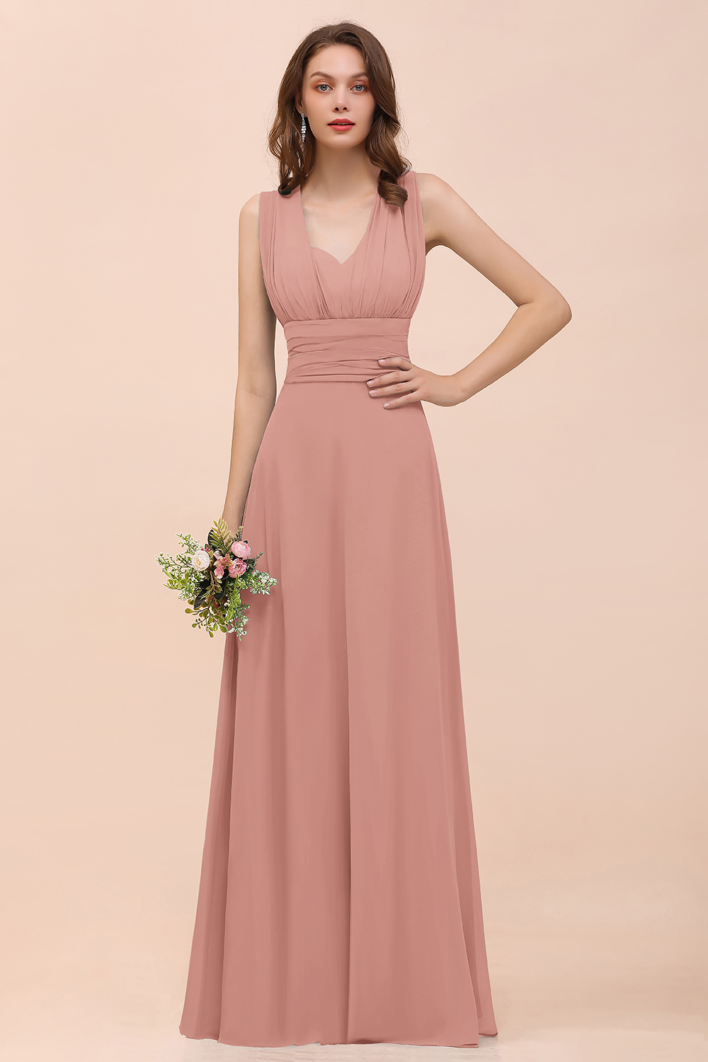 Classy A-Line Wide Straps Floor-length Chiffon Bridesmaid Dresses With Ruched