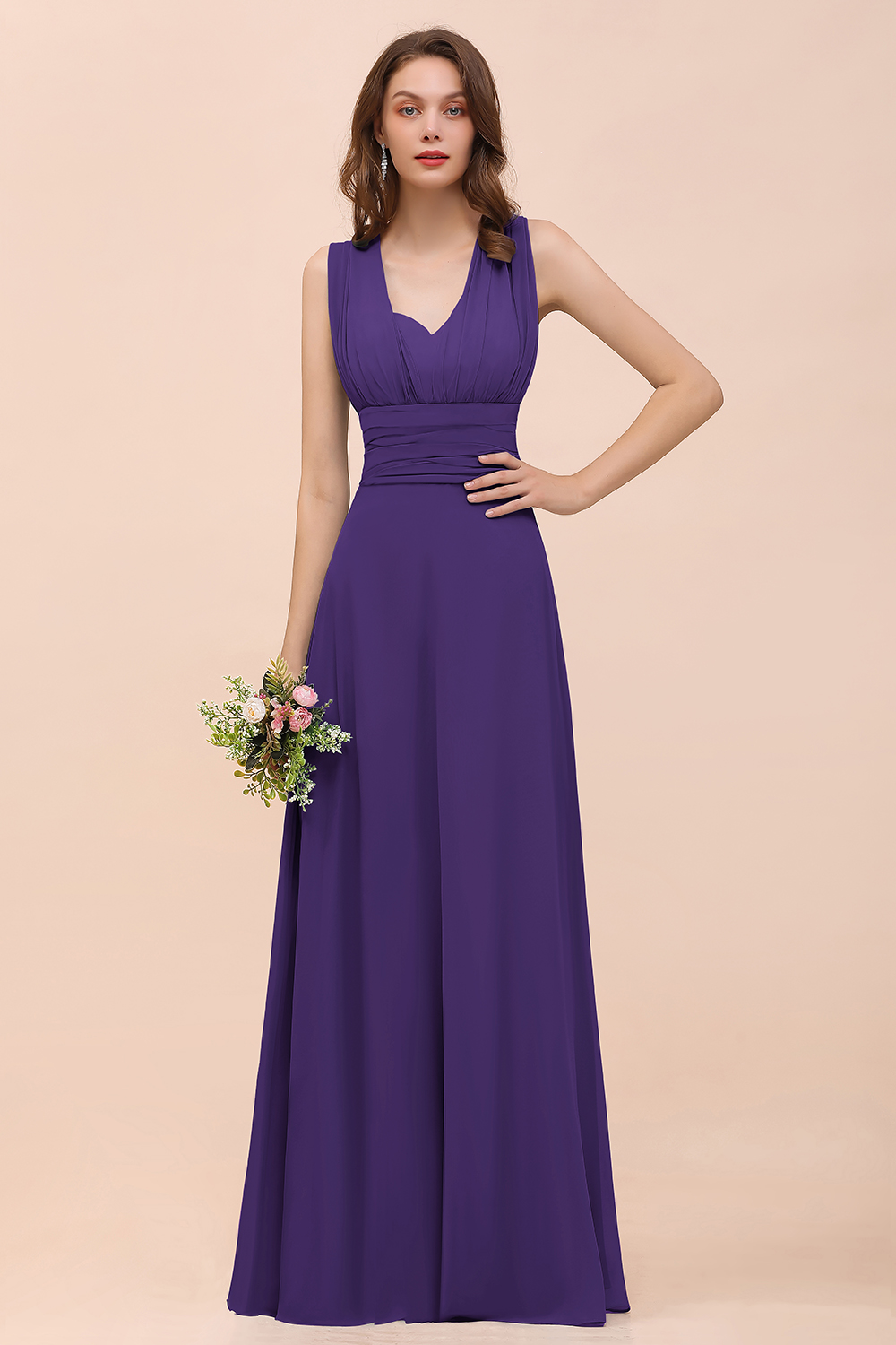 Classy A-Line Wide Straps Floor-length Chiffon Bridesmaid Dresses With Ruched