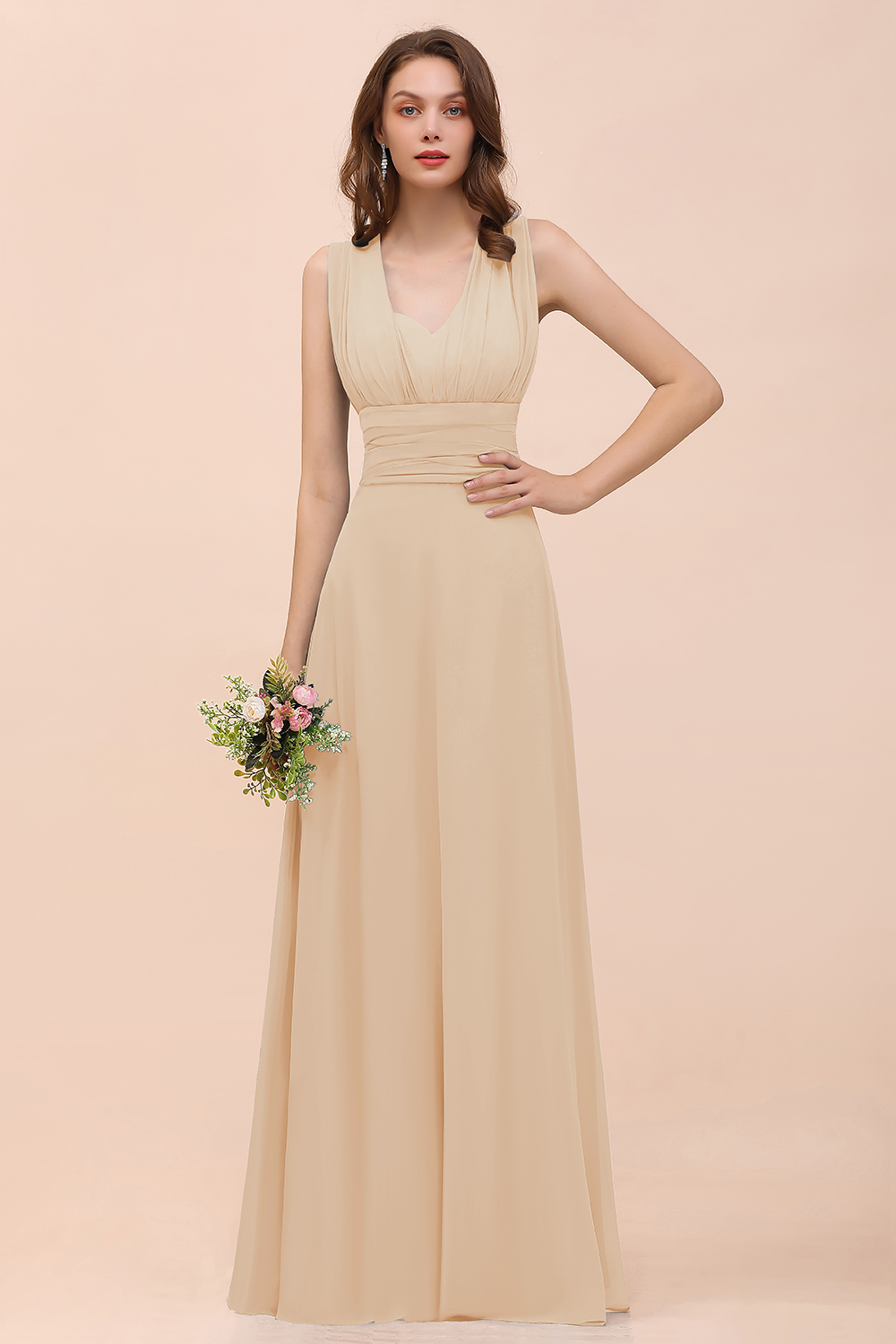 Classy A-Line Wide Straps Floor-length Chiffon Bridesmaid Dresses With Ruched