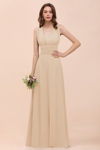 Classy A-Line Wide Straps Floor-length Chiffon Bridesmaid Dresses With Ruched