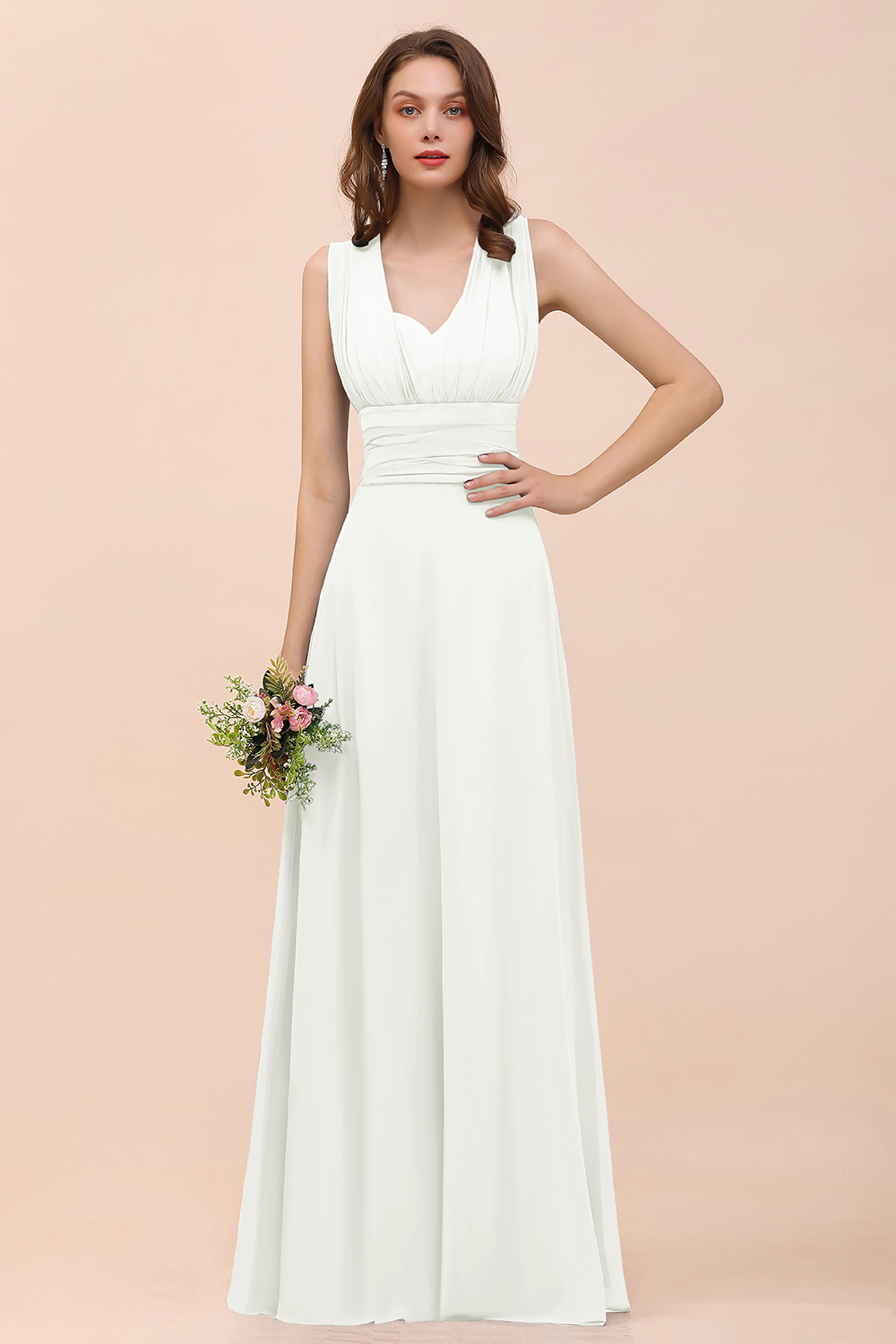 Classy A-Line Wide Straps Floor-length Chiffon Bridesmaid Dresses With Ruched