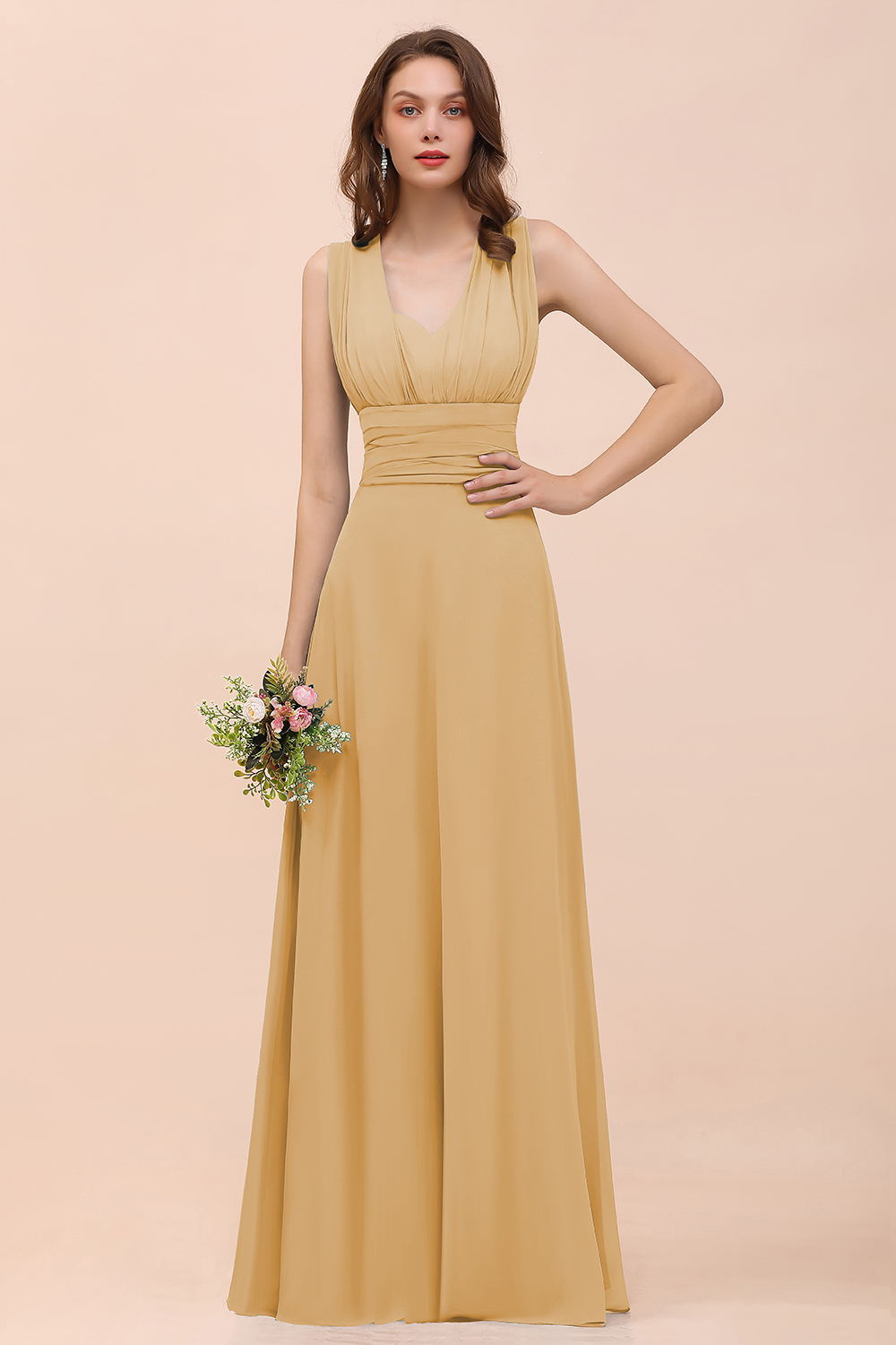 Classy A-Line Wide Straps Floor-length Chiffon Bridesmaid Dresses With Ruched