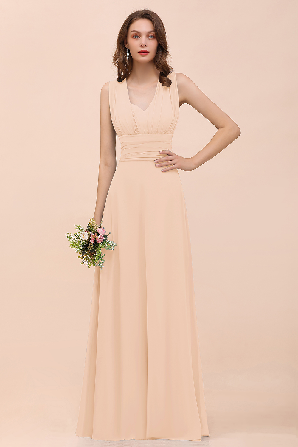 Classy A-Line Wide Straps Floor-length Chiffon Bridesmaid Dresses With Ruched