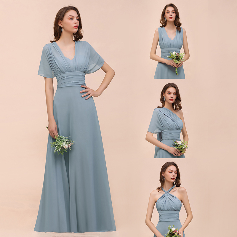 Classy A-Line Wide Straps Floor-length Chiffon Bridesmaid Dresses With Ruched