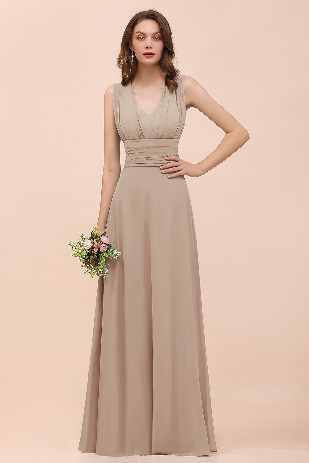 Classy A-Line Wide Straps Floor-length Chiffon Bridesmaid Dresses With Ruched