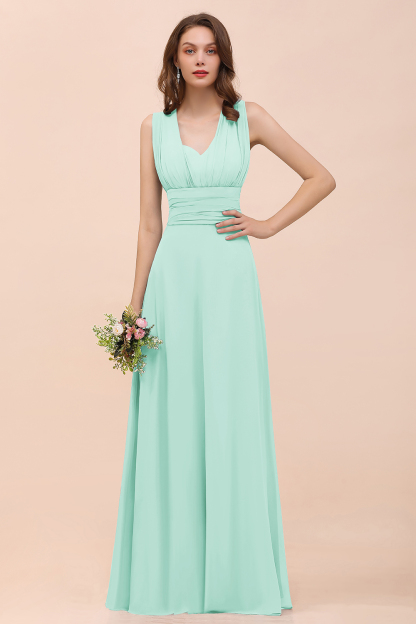 Classy A-Line Wide Straps Floor-length Chiffon Bridesmaid Dresses With Ruched