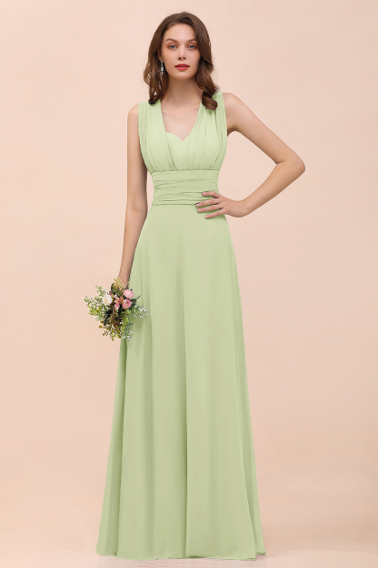 Classy A-Line Wide Straps Floor-length Chiffon Bridesmaid Dresses With Ruched