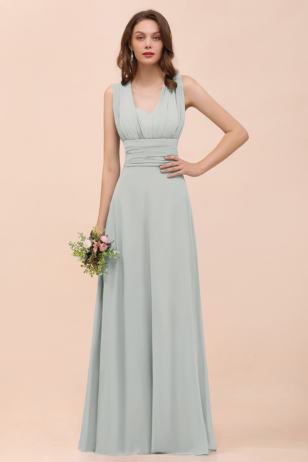 Classy A-Line Wide Straps Floor-length Chiffon Bridesmaid Dresses With Ruched