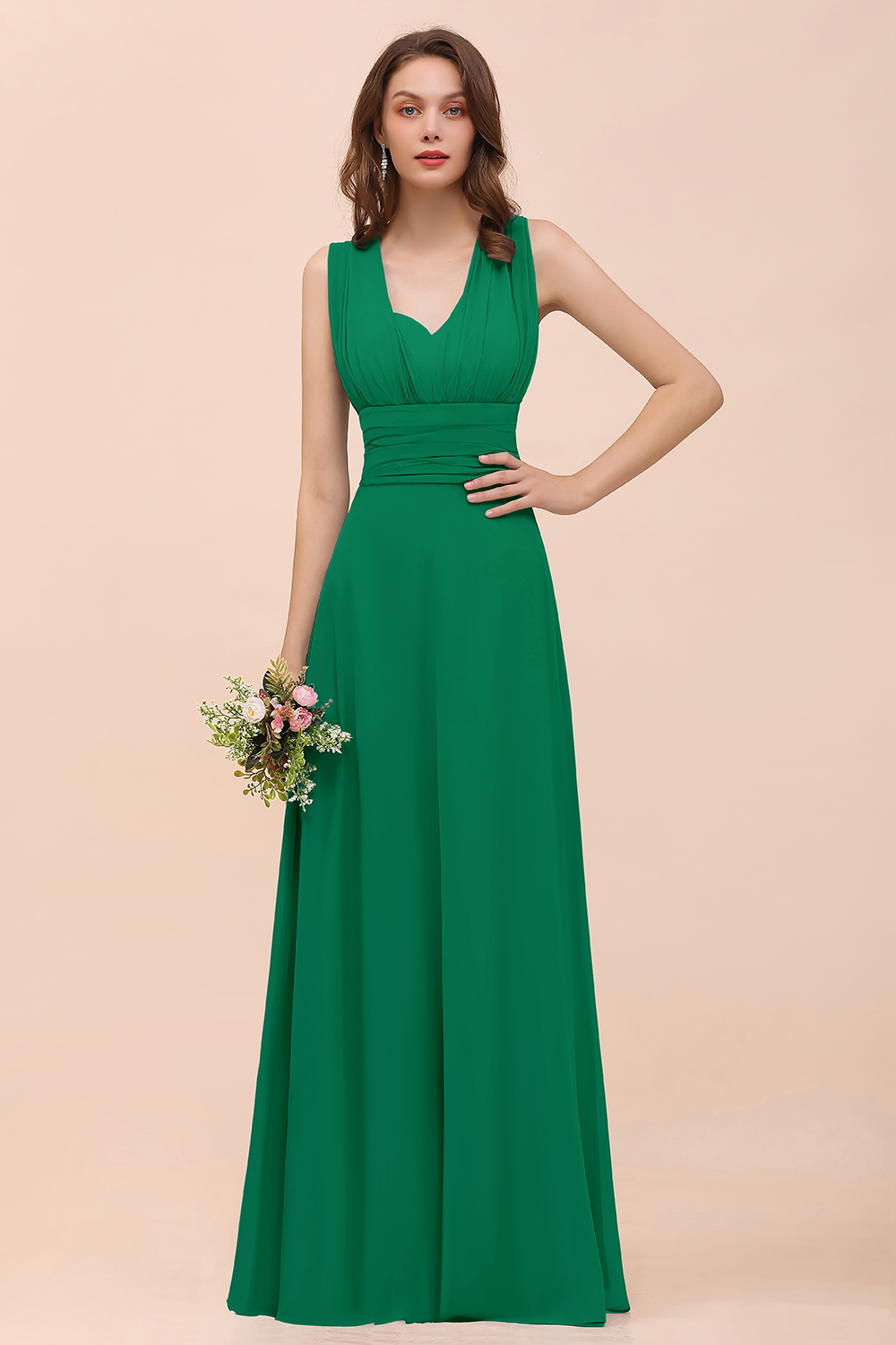 Classy A-Line Wide Straps Floor-length Chiffon Bridesmaid Dresses With Ruched