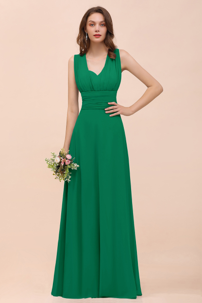 Classy A-Line Wide Straps Floor-length Chiffon Bridesmaid Dresses With Ruched
