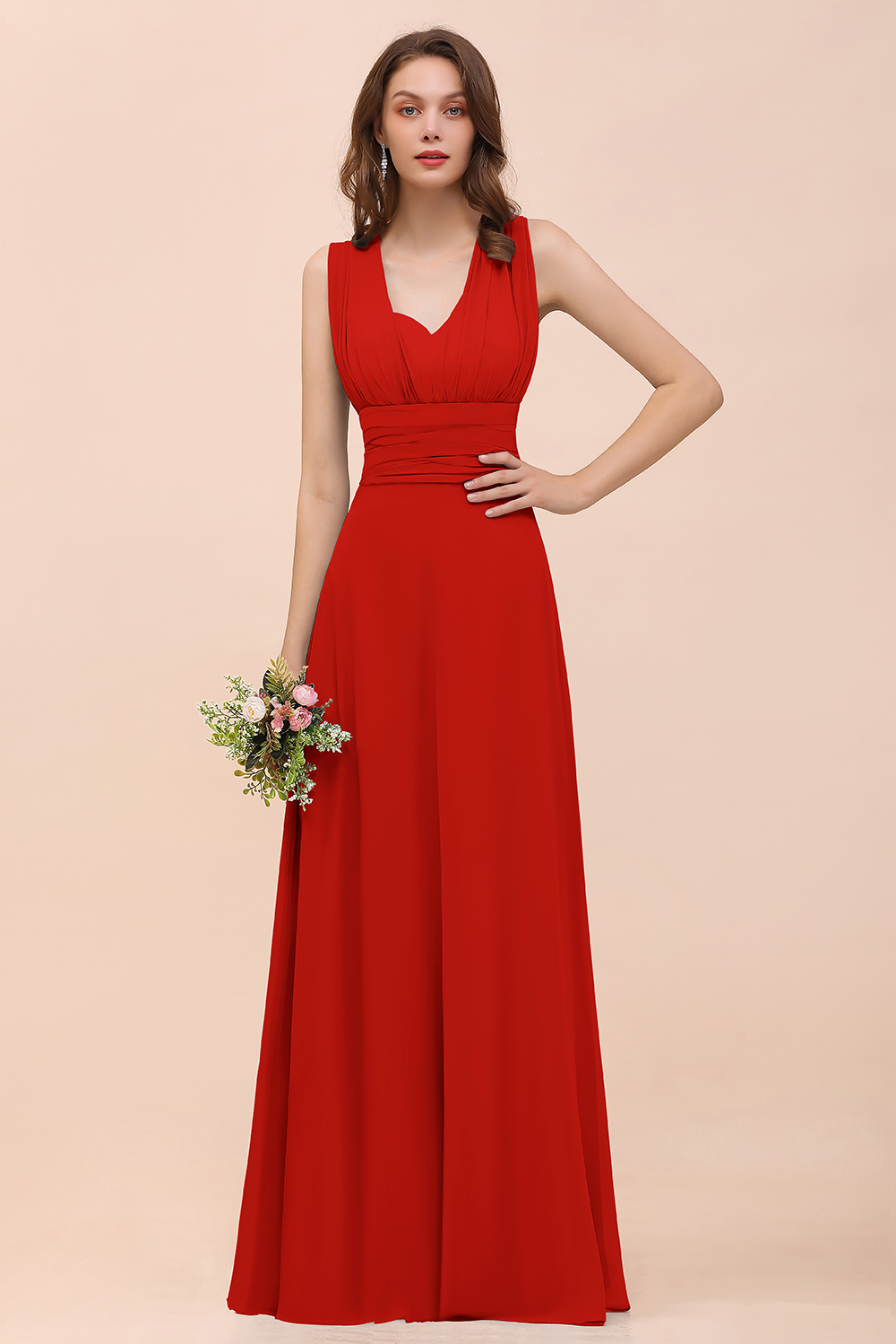 Classy A-Line Wide Straps Floor-length Chiffon Bridesmaid Dresses With Ruched