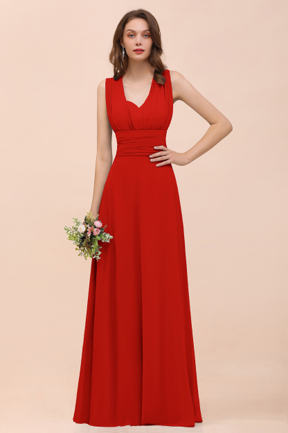 Classy A-Line Wide Straps Floor-length Chiffon Bridesmaid Dresses With Ruched