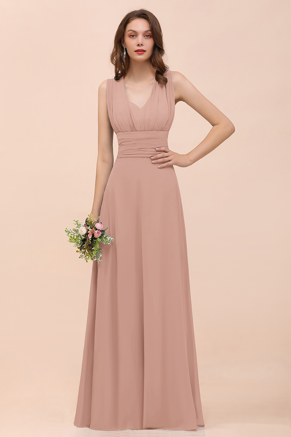 Classy A-Line Wide Straps Floor-length Chiffon Bridesmaid Dresses With Ruched