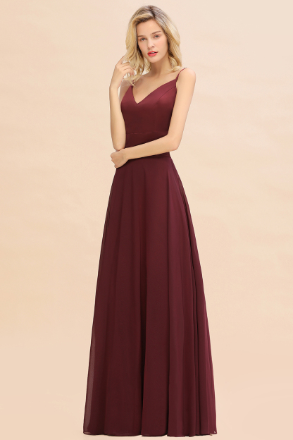 Classy A-line Floor-length Spaghetti Straps V-neck Chiffon Bridesmaid Dress