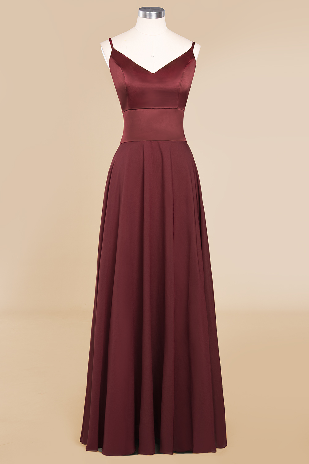 Classy A-line Floor-length Spaghetti Straps V-neck Chiffon Bridesmaid Dress