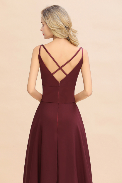 Classy A-line Floor-length Spaghetti Straps V-neck Chiffon Bridesmaid Dress