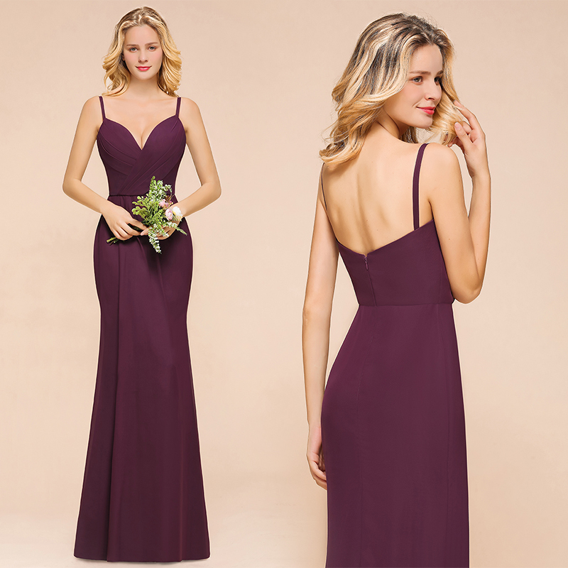 Classy Chiffon Spaghetti Straps V-neck Mermaid Bridesmaid Dress With Ruched