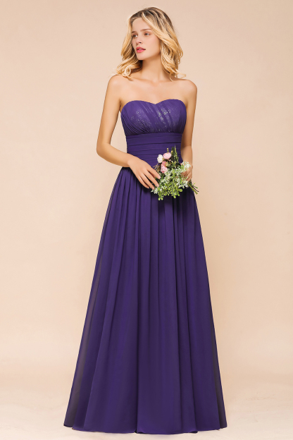 Classy Strapless Open Back A-Line Ruched Bridesmaid Dress With Sequins