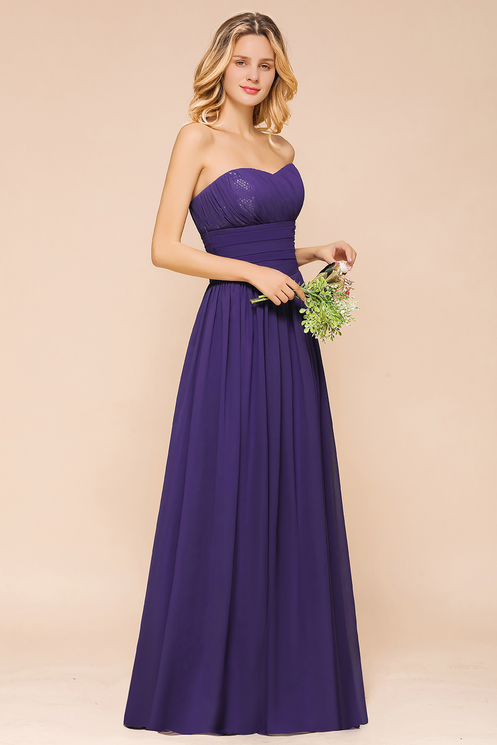 Classy Strapless Open Back A-Line Ruched Bridesmaid Dress With Sequins