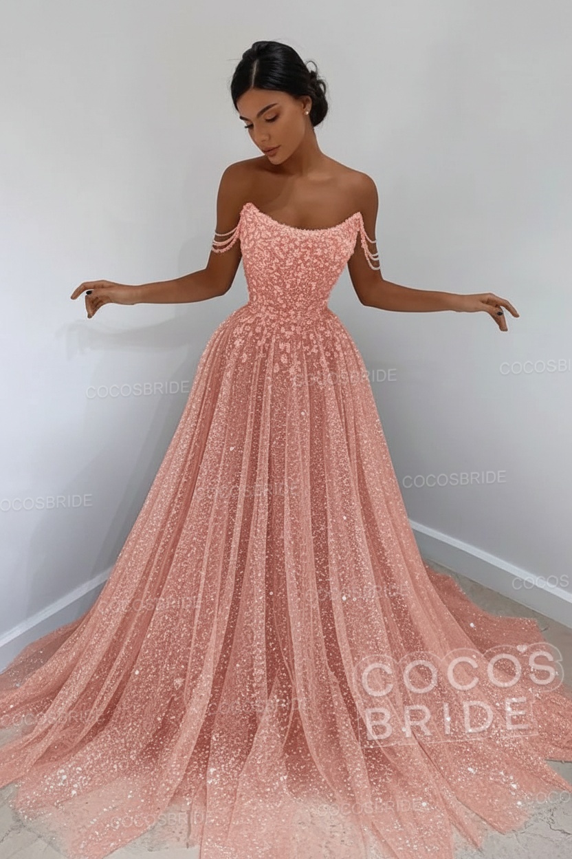 Long A-line Sparkly Sleeveless Sequined Formal Prom Dress