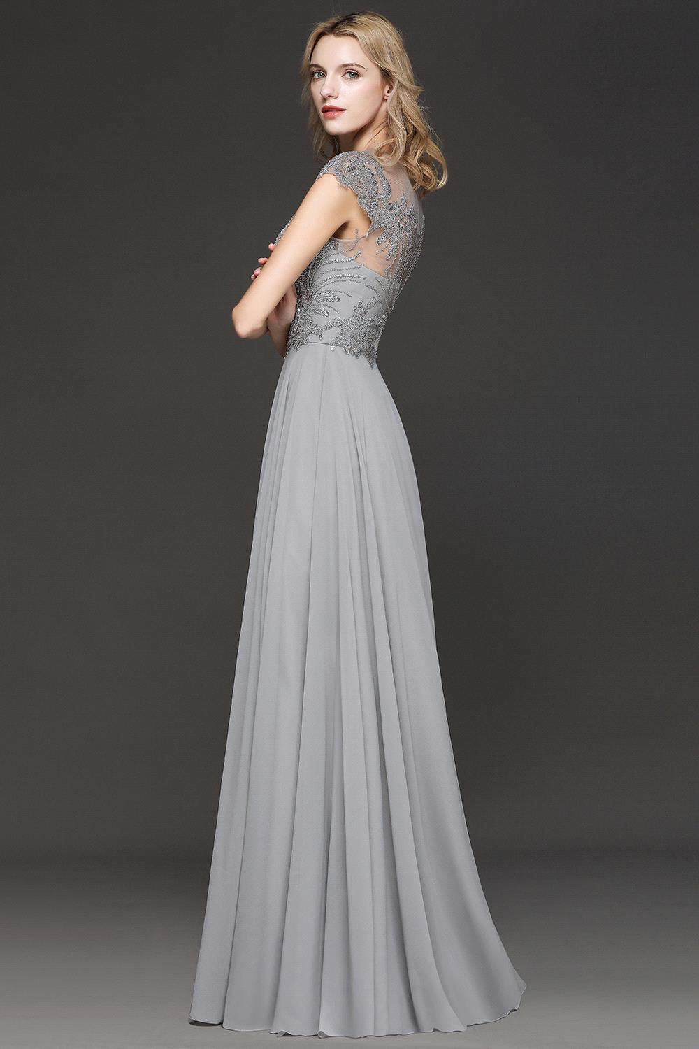 BM0755 Crystal Appliques Sweetheart Cap sleeves Side Slit Bridesmaid Dress