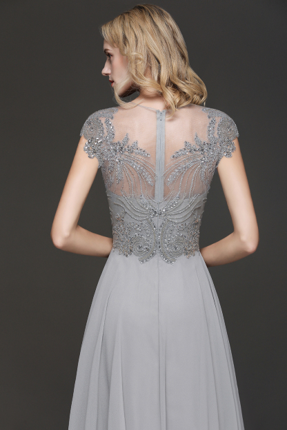 BM0755 Crystal Appliques Sweetheart Cap sleeves Side Slit Bridesmaid Dress
