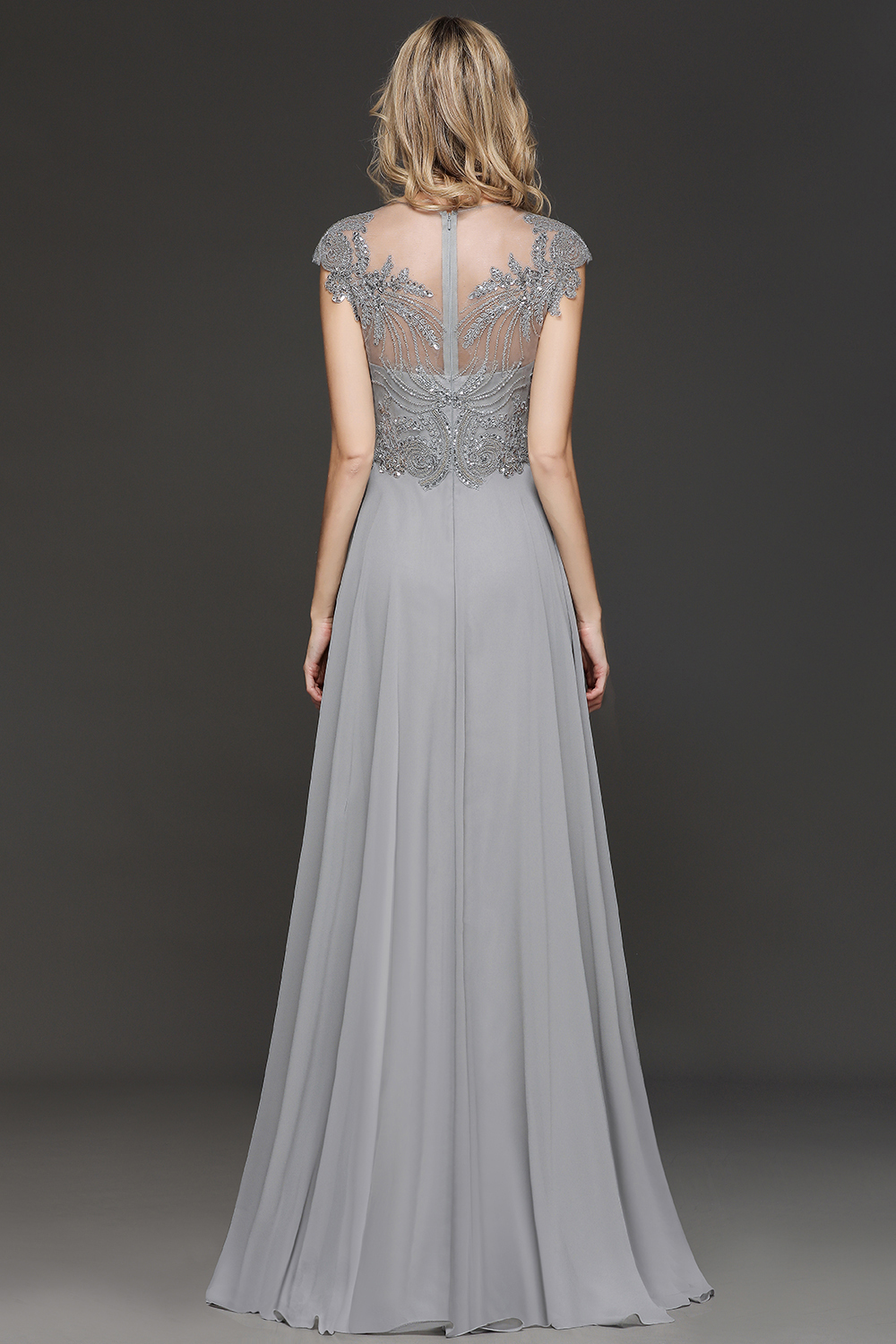 BM0755 Crystal Appliques Sweetheart Cap sleeves Side Slit Bridesmaid Dress