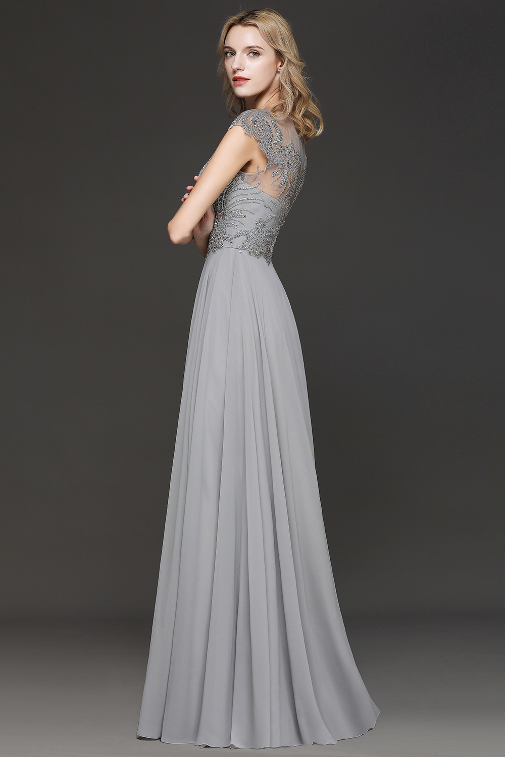 BM0755 Crystal Appliques Sweetheart Cap sleeves Side Slit Bridesmaid Dress