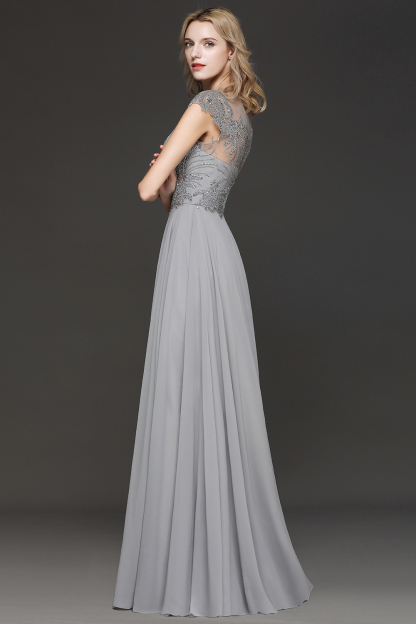 BM0755 Crystal Appliques Sweetheart Cap sleeves Side Slit Bridesmaid Dress