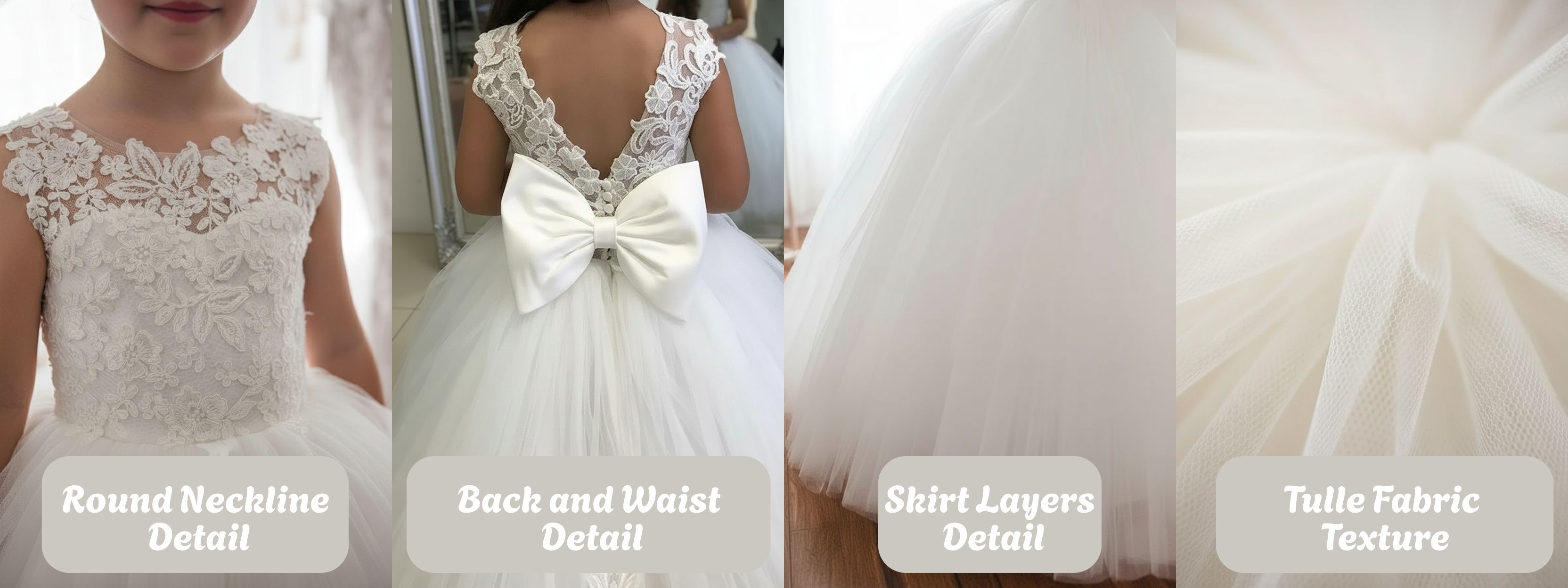 Cute Tulle Ivory Sleeveless Ball Gown Flower Girl Dresses-Detail