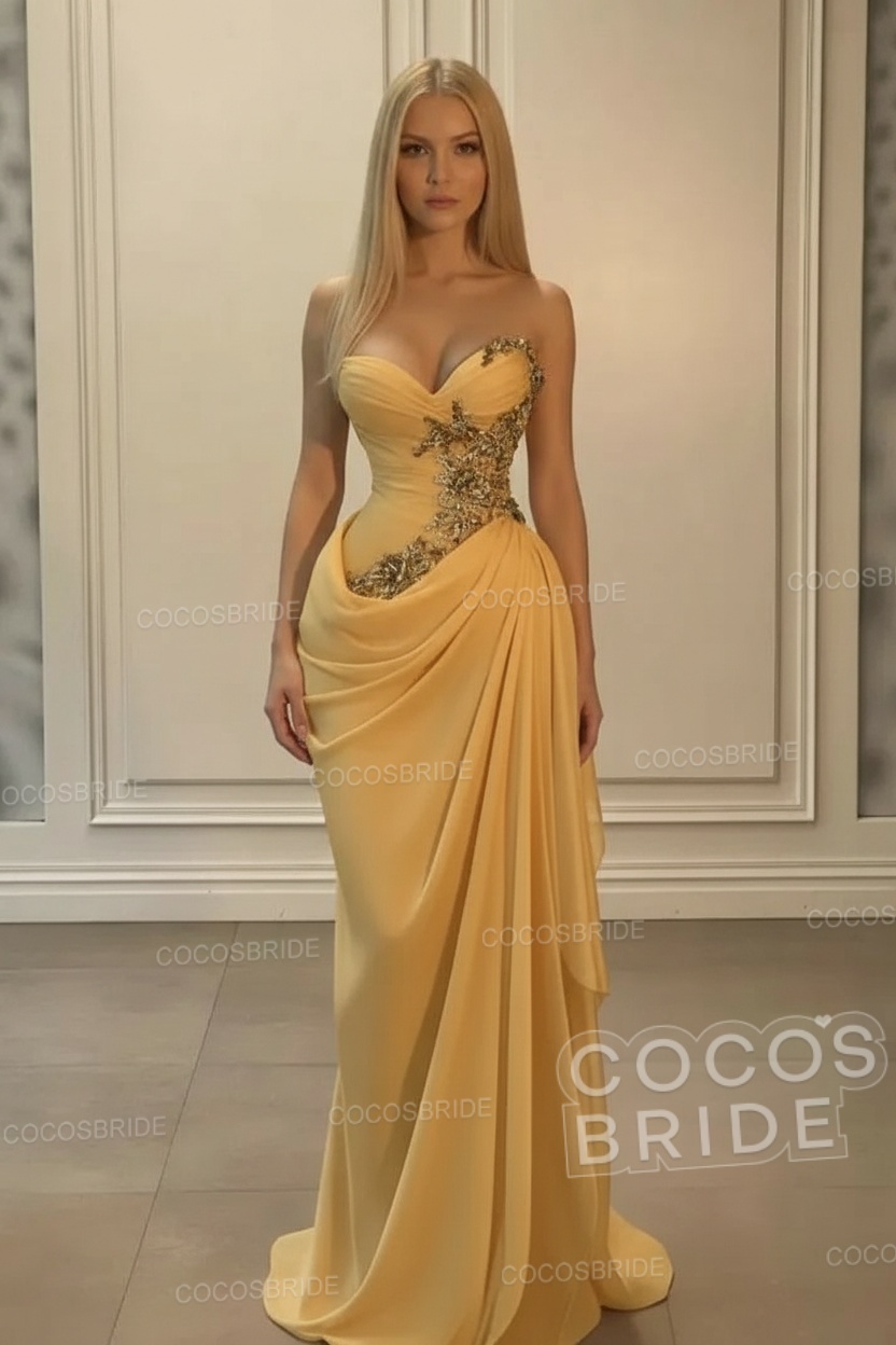Sweetheart Mermaid Long Chiffon Prom Dress with Beads